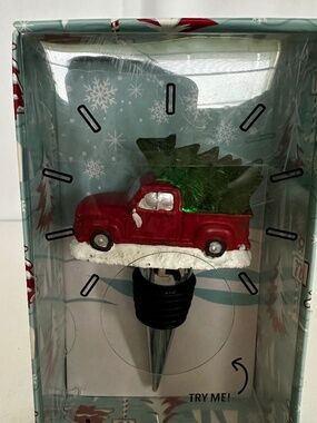 LED Christmas Wine Stopper featuring Red Truck with Christmas Tree. NWT.